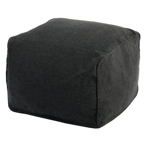Black cube-shaped ottoman cover with soft fabric and rounded edges, suitable for indoor use.