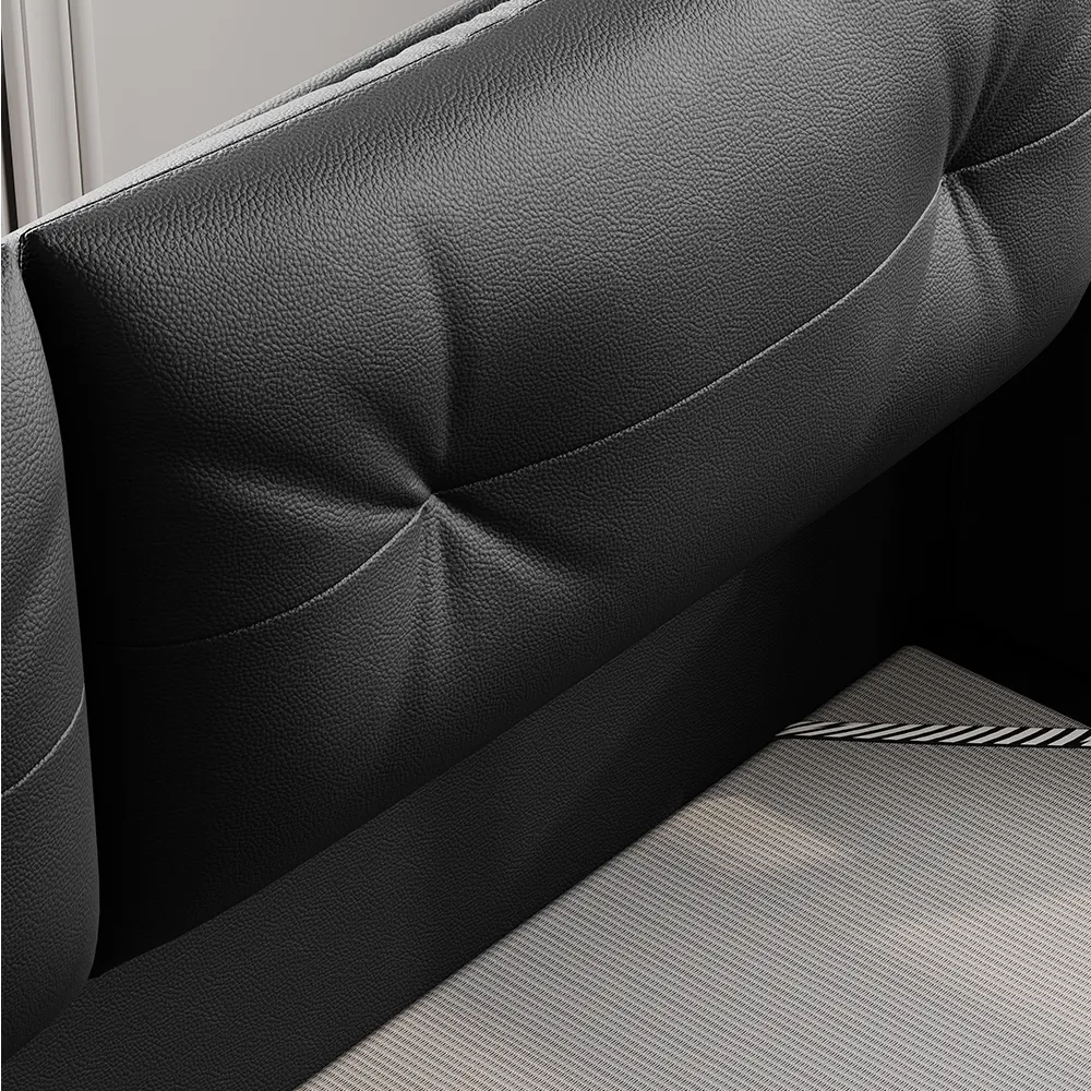 A sleek and modern bedroom featuring the Axis Black Faux Leather Bed with a wingback headboard.