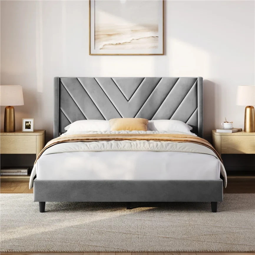 althea velvet wingback queen platform bed