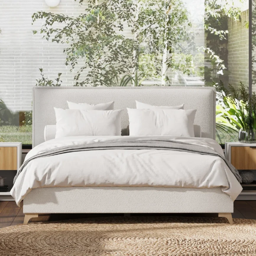 arden boucle flange edge queen bed