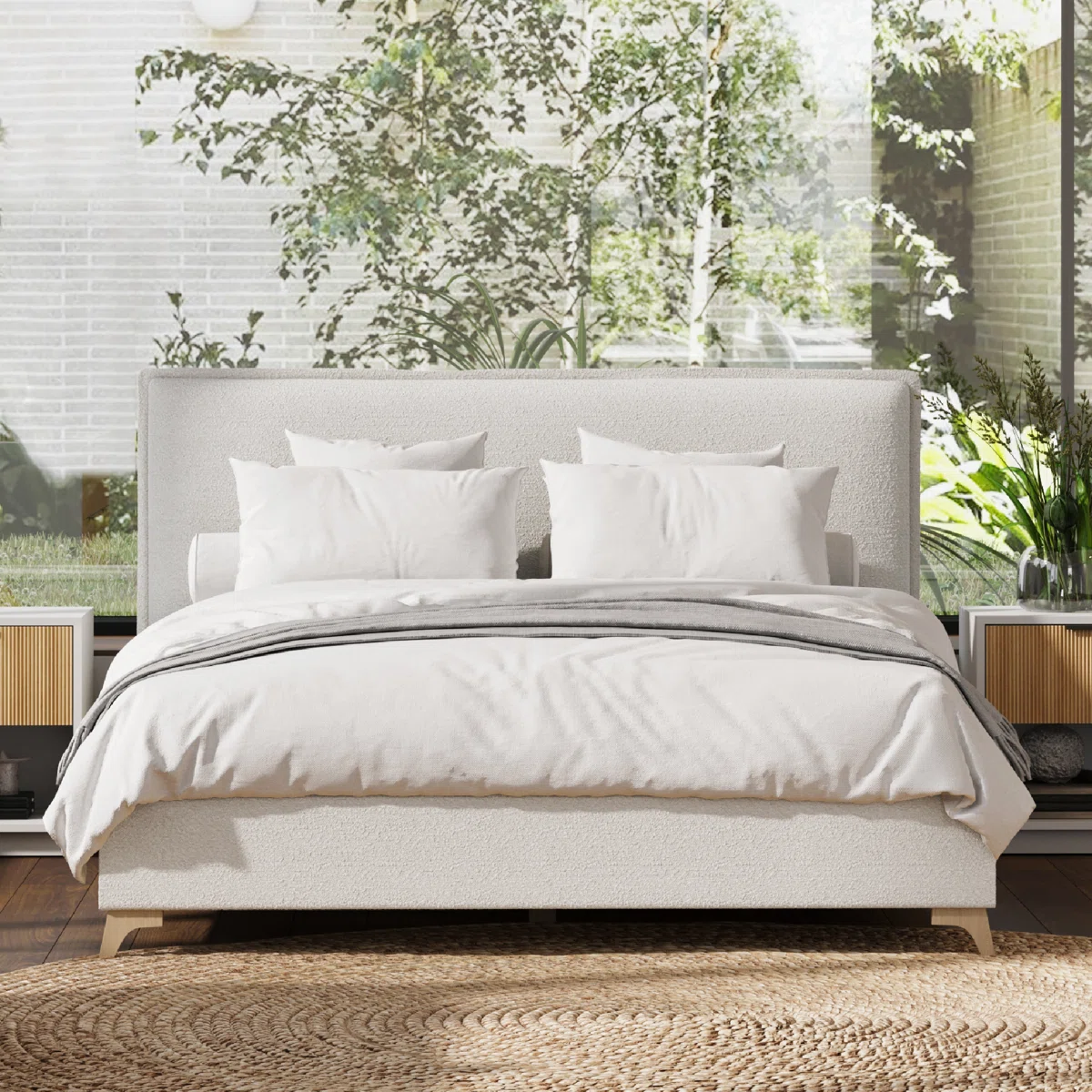 arden boucle flange edge queen bed