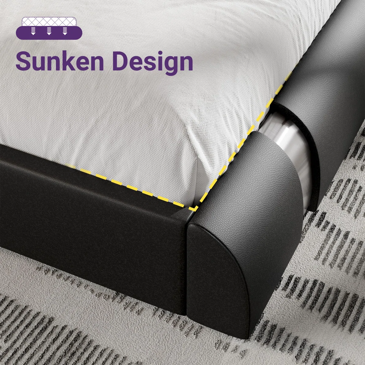 aurelius pu leather king platform bed with iron accents