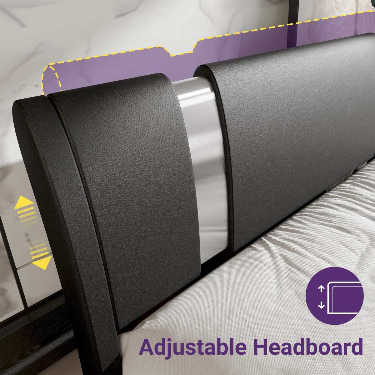 aurelius pu leather king platform bed with iron accents