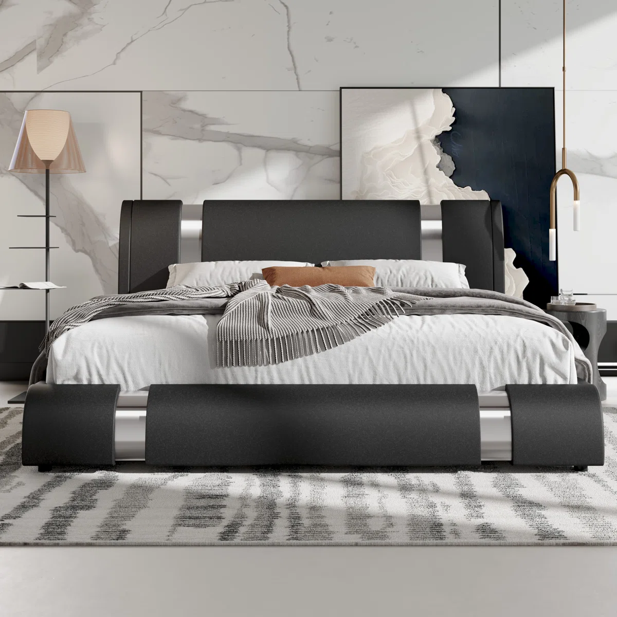 aurelius pu leather king platform bed with iron accents