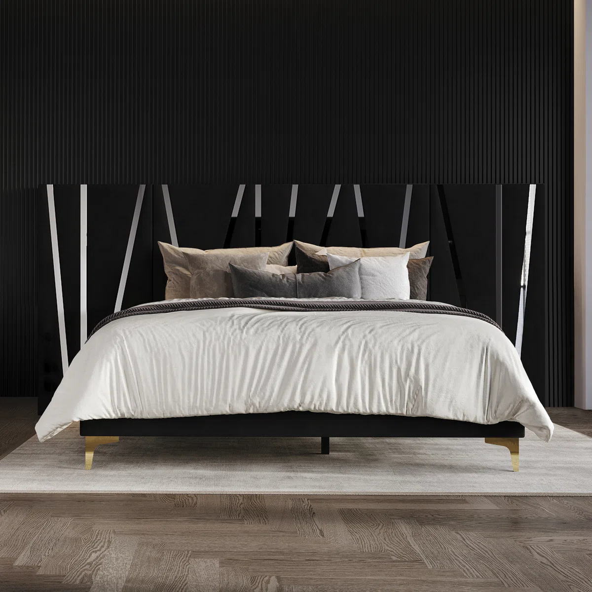 Aurora Black Velvet Wall Panel Bed