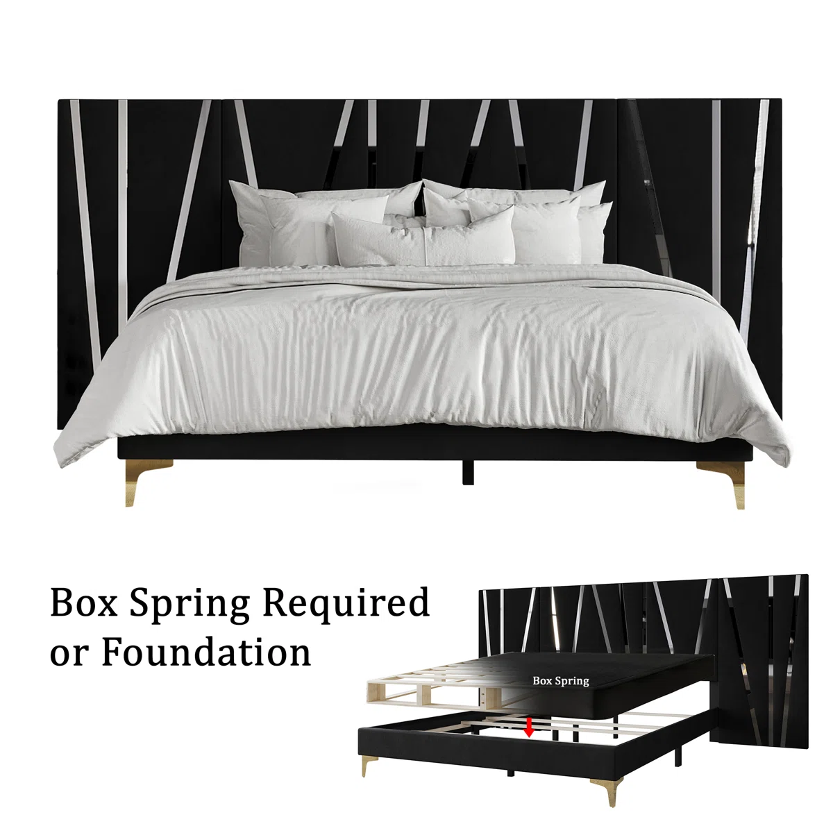 Aurora Black Velvet Wall Panel Bed