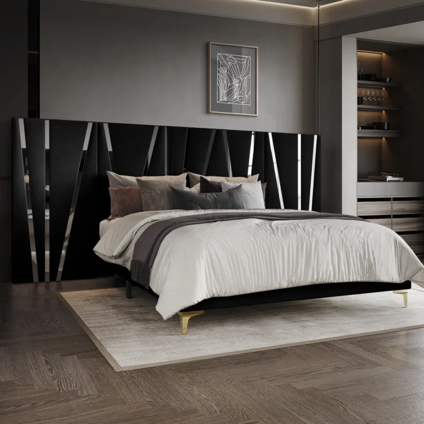 Aurora Black Velvet Wall Panel Bed