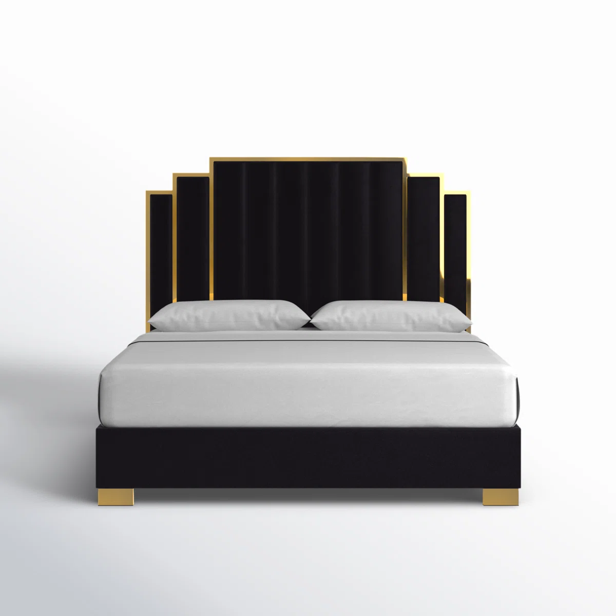 art deco inspired black velvet king bed