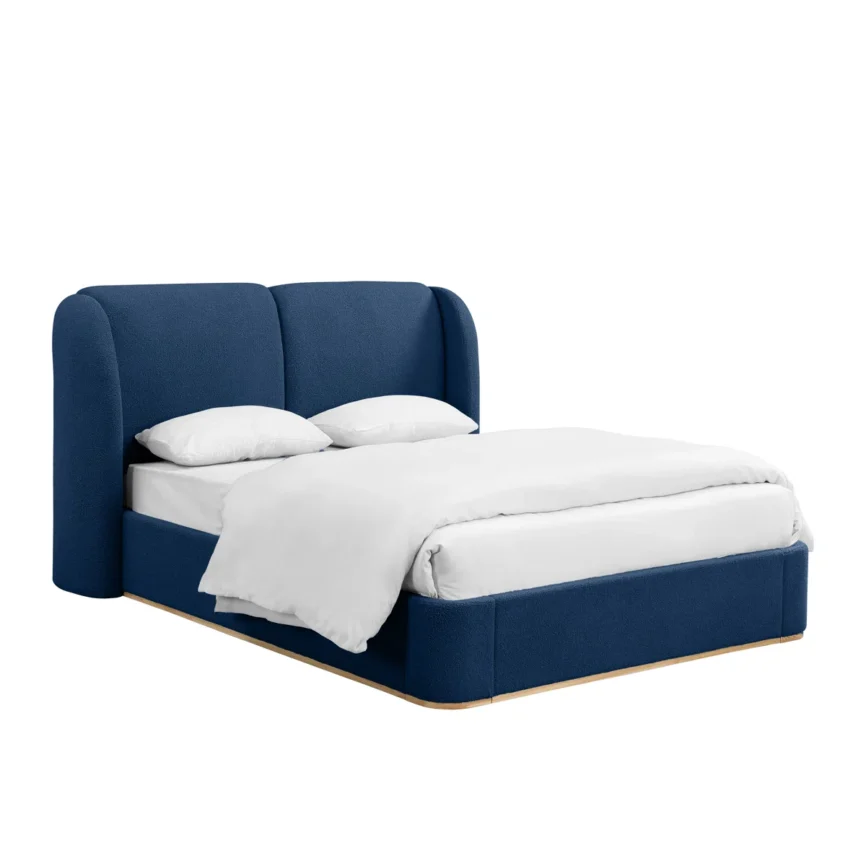 celeste boucle upholstered queen platform bed with winged headboard