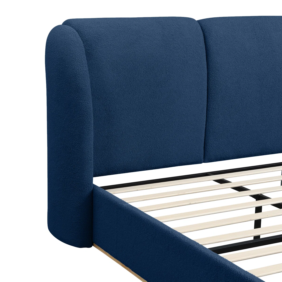 celeste boucle upholstered queen platform bed with winged headboard