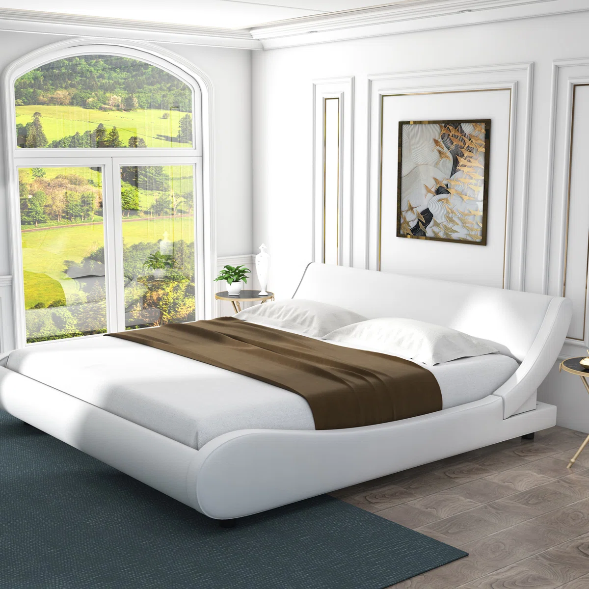 charilyn vegan leather king platform bed with adjustable headboard