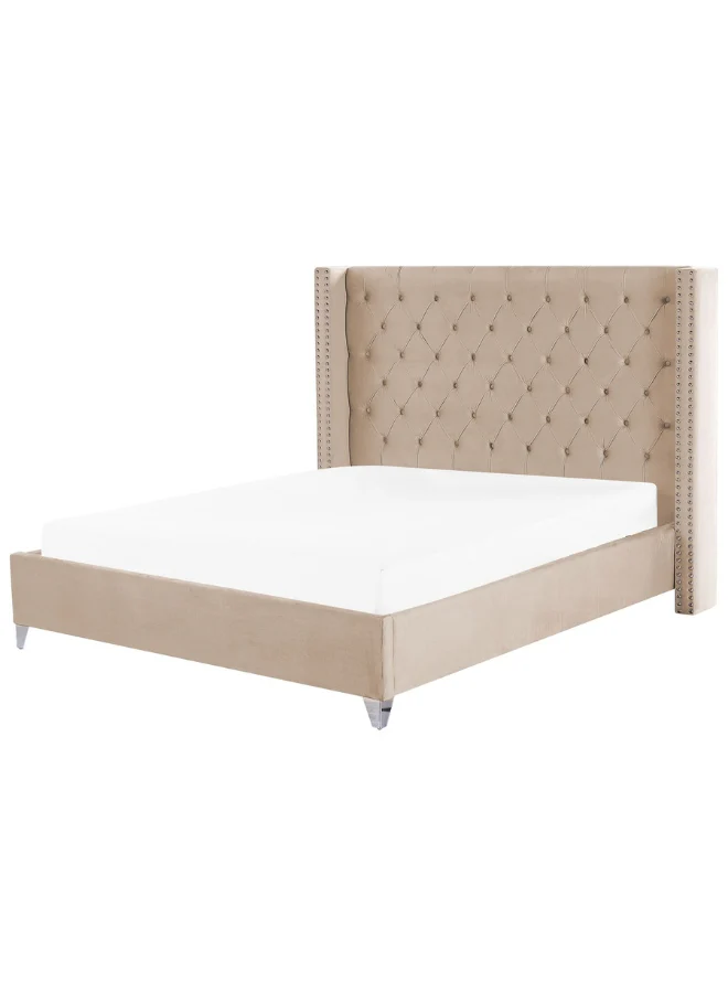 chelsea tufted upholstered bed with premium fabric and oak veneer frame