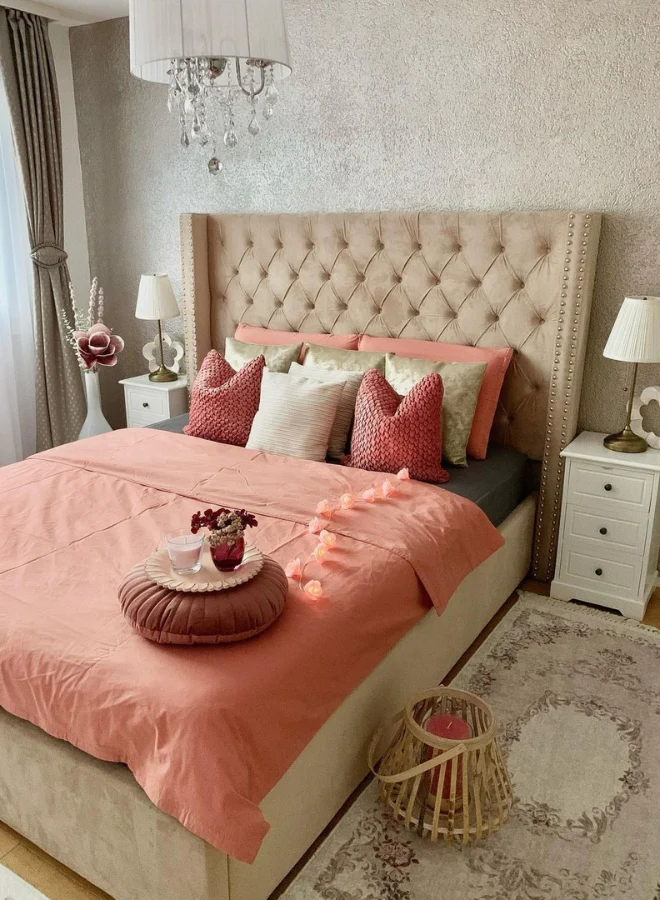 chelsea tufted upholstered bed with premium fabric headboard