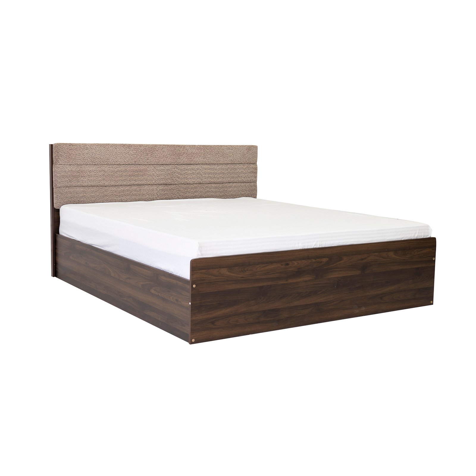 eden walnut modern bed with fabric accents