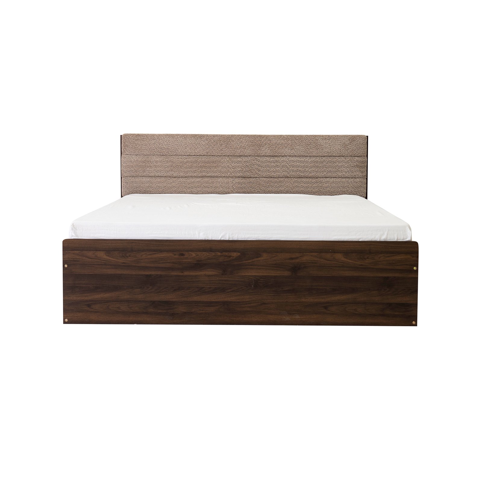 eden walnut modern bed with fabric accents