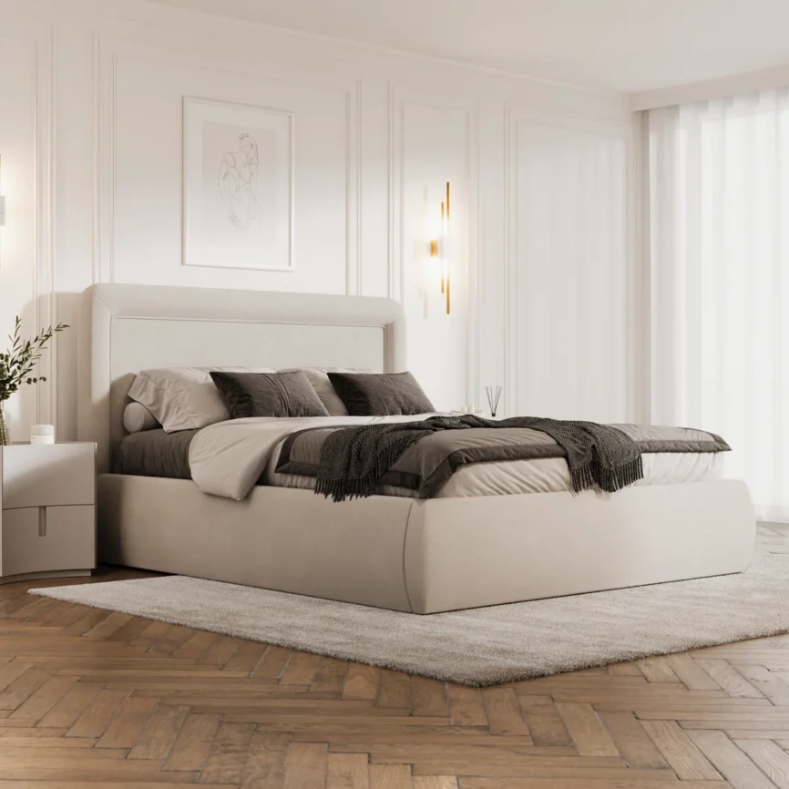 evelyn dove gray upholstered king platform bed with padded headboard