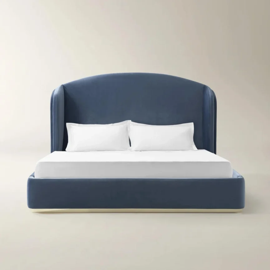 Velvet elegance meets golden glamour—transform your bedroom with the Glimmer Velvet Bed in Dusty Blue.