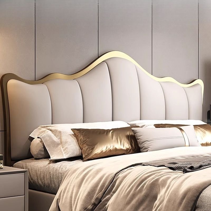 gravina upholstered bed with wood slat base modern gray bed with sponge-filled headboard