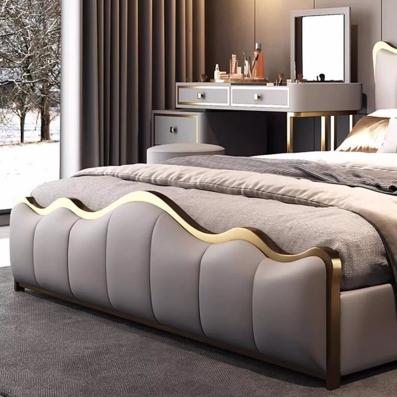 gravina upholstered bed with wood slat base modern gray bed with sponge-filled headboard