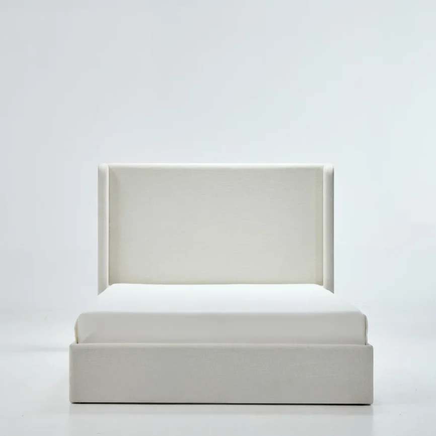 isla ivory chenille upholstered king wingback bed with tall headboard