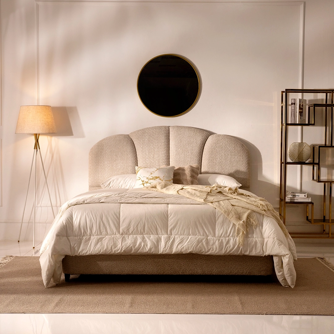 jesse upholstered bed with fully upholstered headboard and modern design
