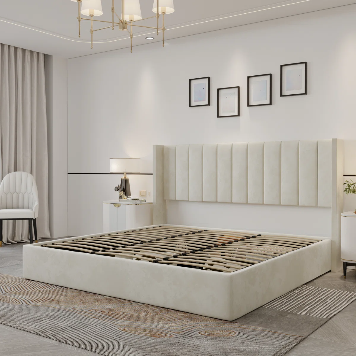 krissandra velvet tufted king bed with hydraulic storage