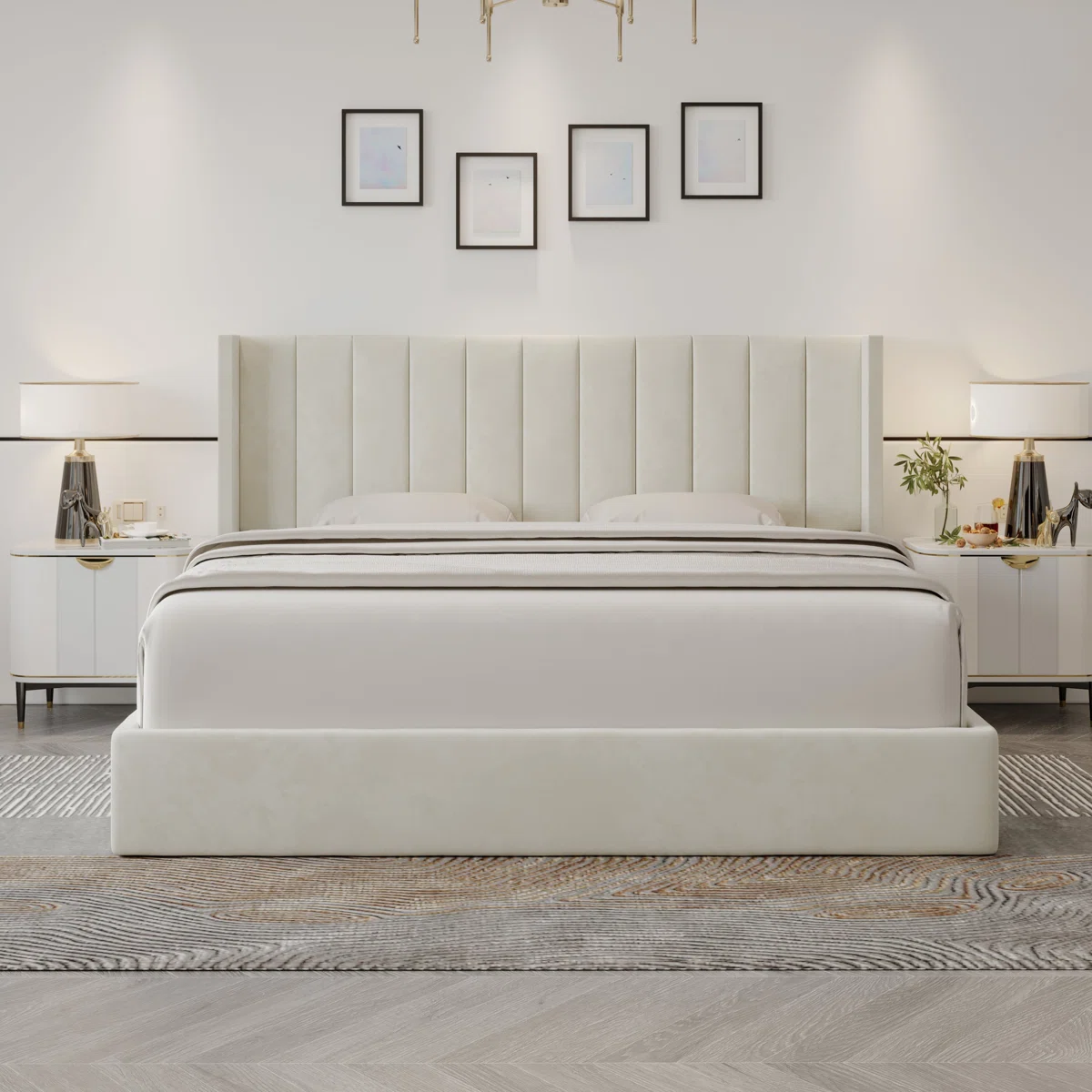 krissandra velvet tufted king bed with hydraulic storage