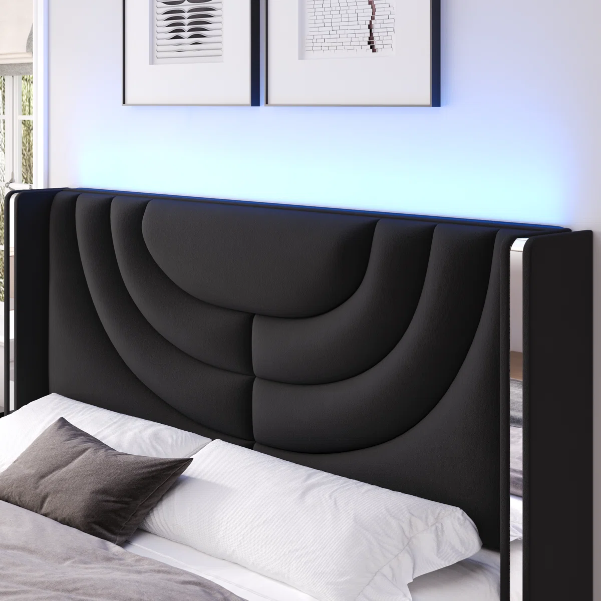 liora velvet led storage bed queen