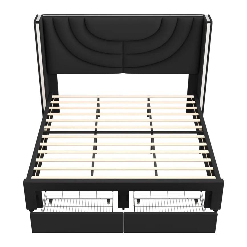 liora velvet led storage bed queen
