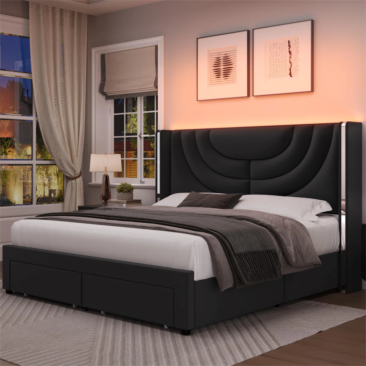 liora velvet led storage bed queen