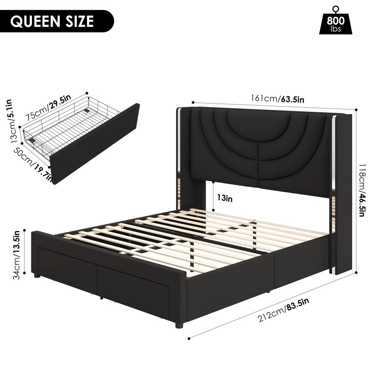 liora velvet led storage bed queen