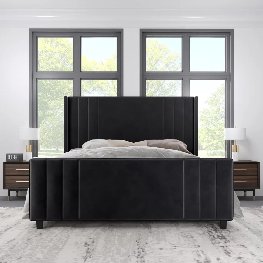 Novara Wingback Velvet Bed tufted queen platform bed