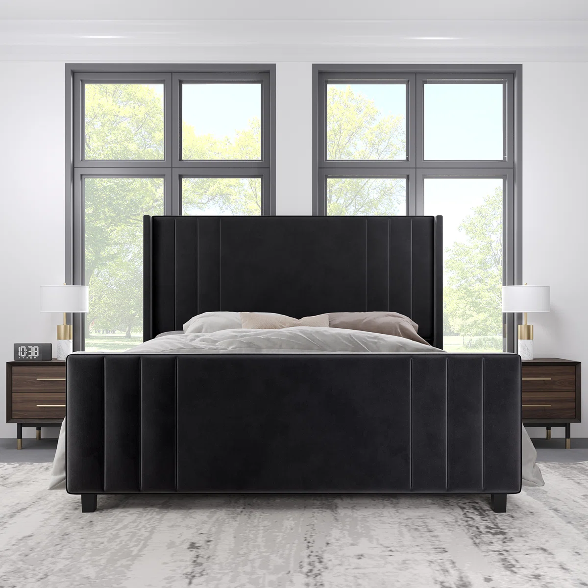 Novara Wingback Velvet Bed tufted queen platform bed