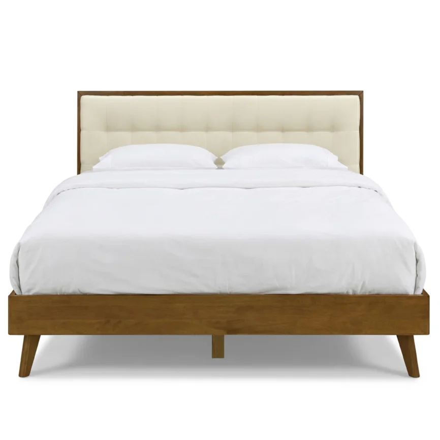 lucritia solid wood queen bed with tufted upholstered headboard
