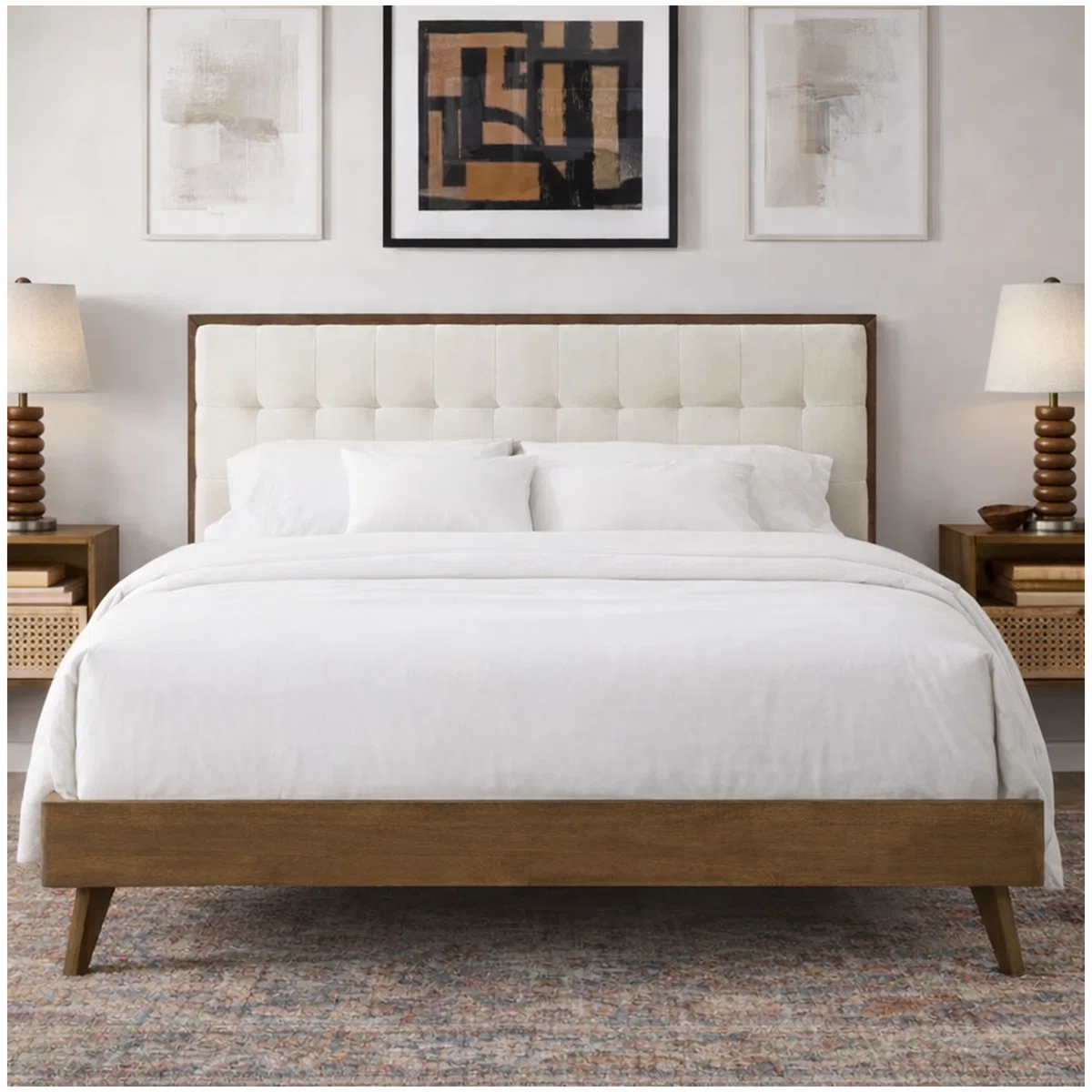 lucritia solid wood queen bed with tufted upholstered headboard