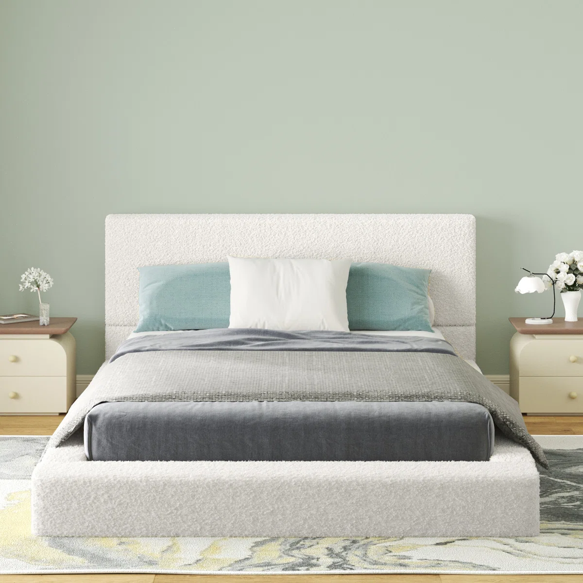 marcel boucle upholstered queen platform bed frame