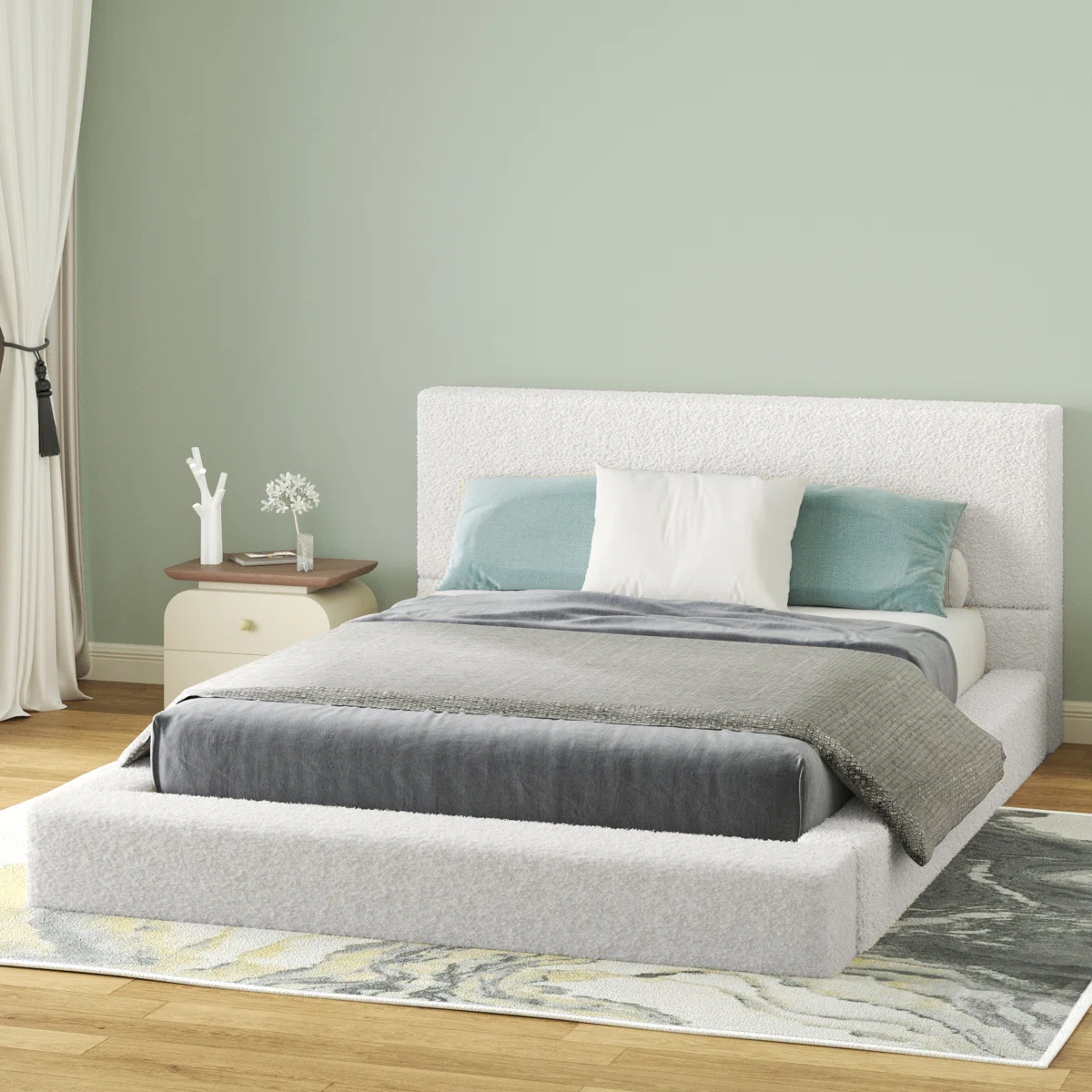 marcel boucle upholstered queen platform bed frame
