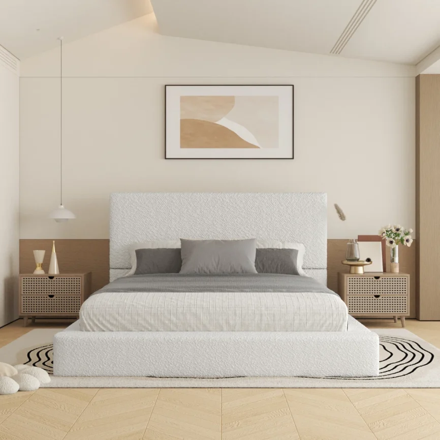 marcel boucle upholstered queen platform bed frame