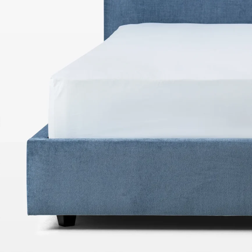 megda modern upholstered single bed blue with solid wood frame