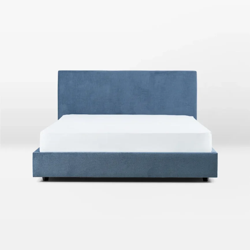 megda modern upholstered single bed blue with solid wood frame