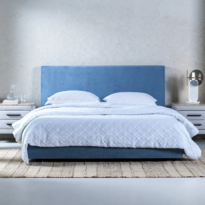 megda modern upholstered single bed blue with solid wood frame