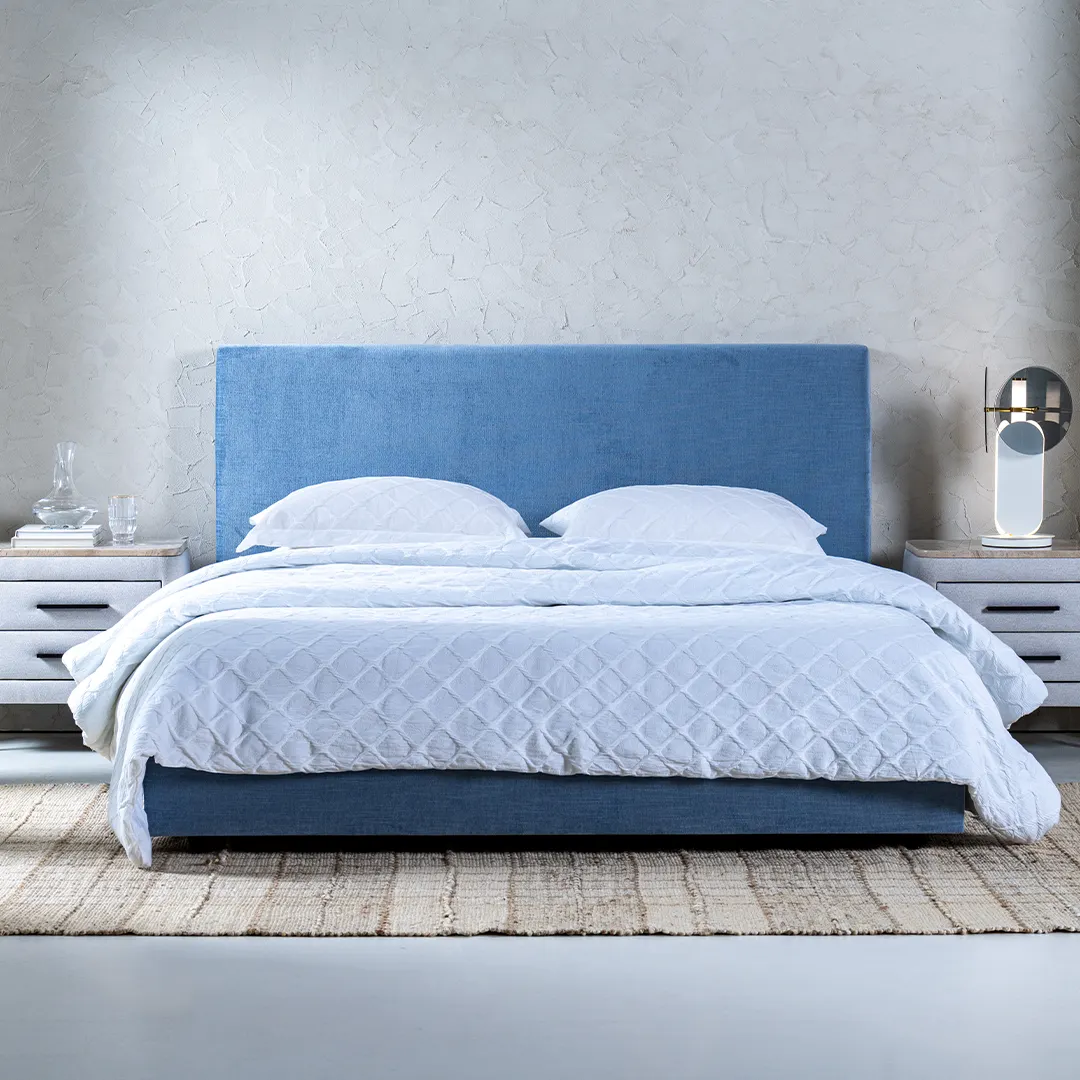 megda modern upholstered single bed blue with solid wood frame