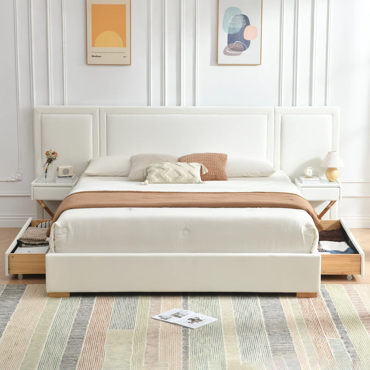 monarch king velvet storage bed with nightstands