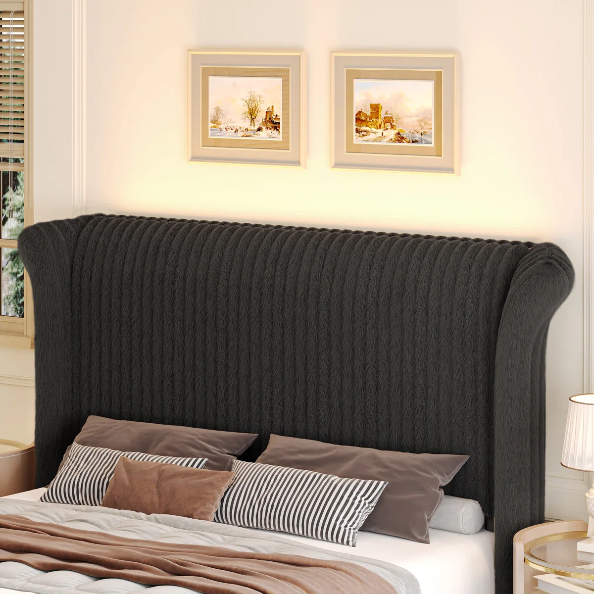 orion black corduroy led platform bed king