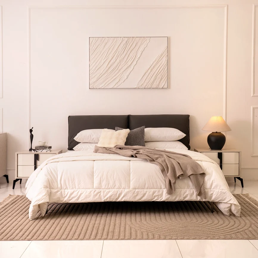 plush fabric bed 200x180cm with metal legs