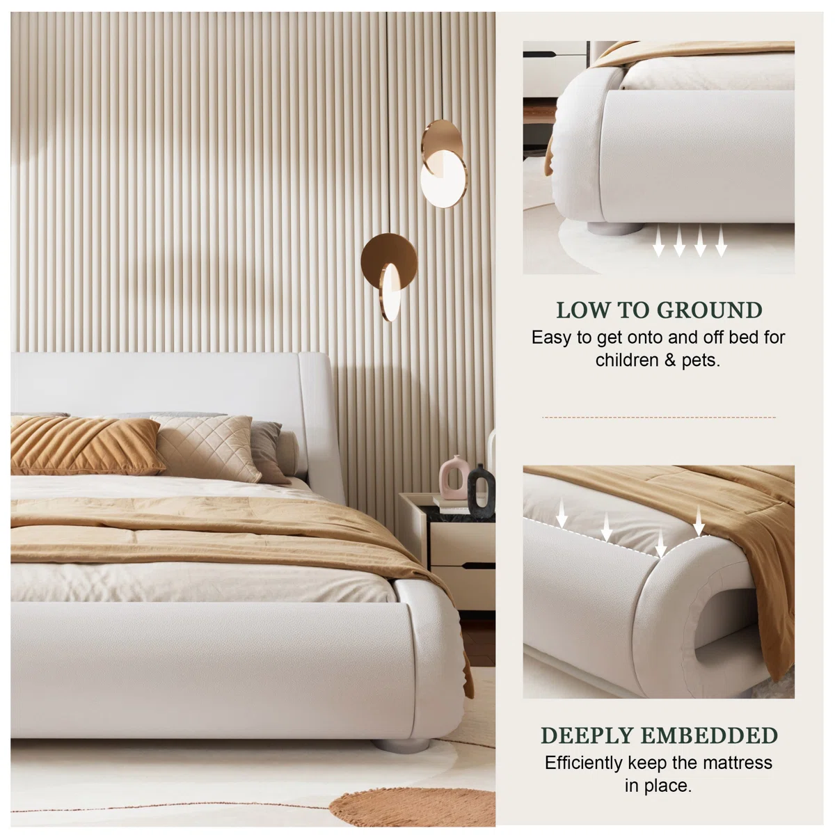 seraphina faux leather sleigh bed queen size