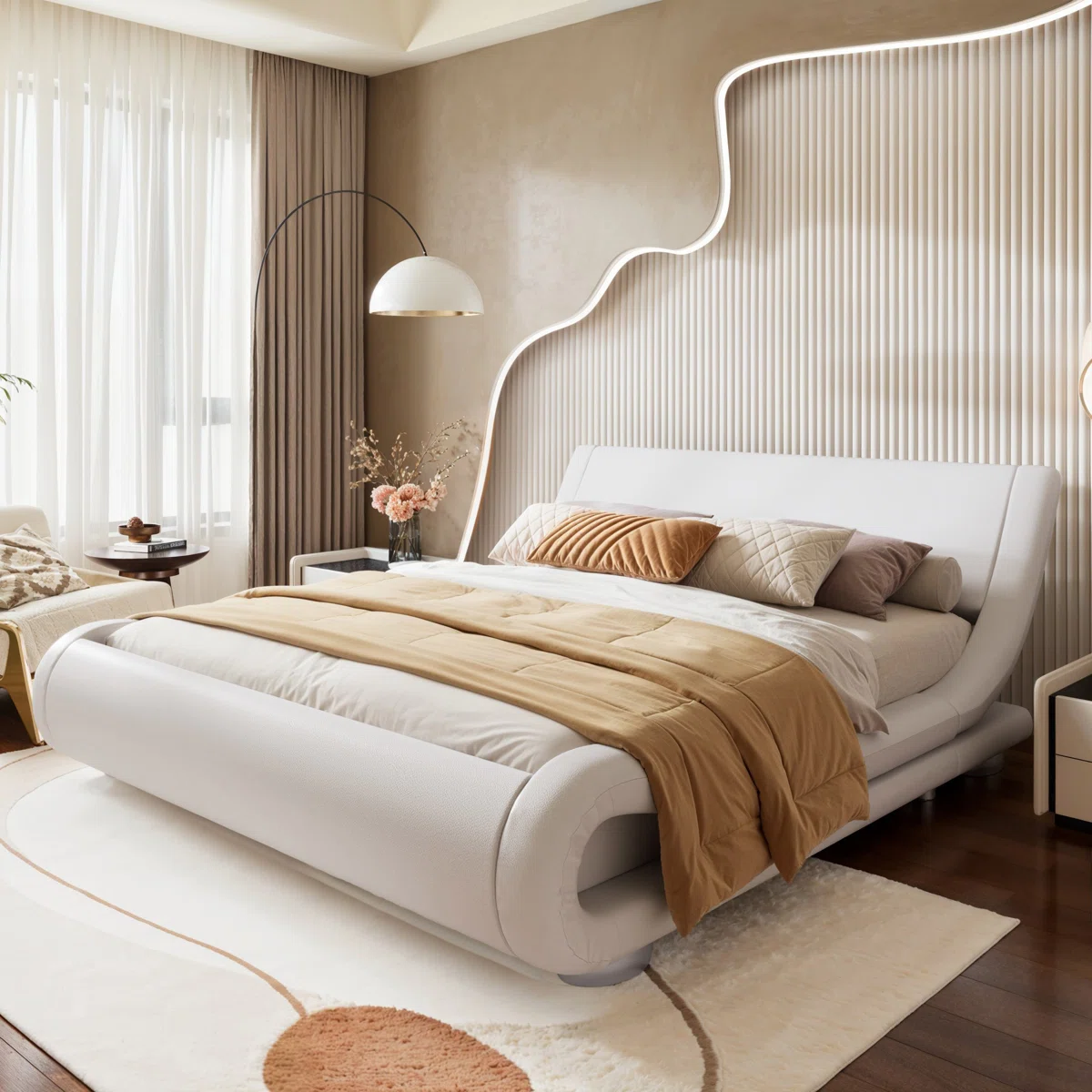 seraphina faux leather sleigh bed queen size