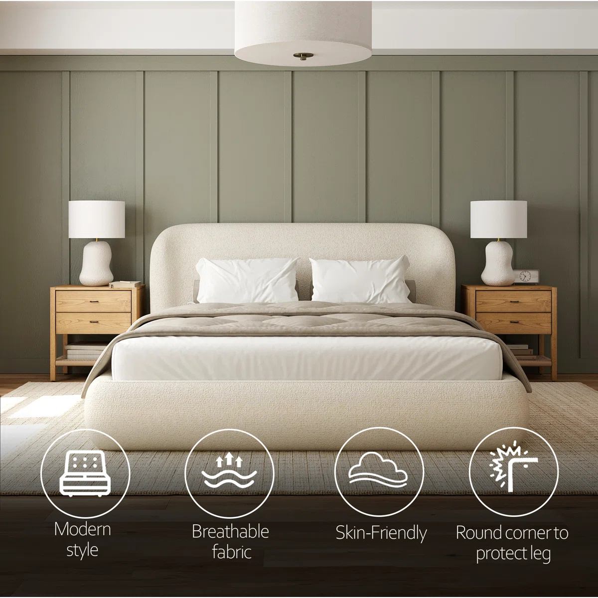 serena wingback upholstered king platform bed with rounded corners