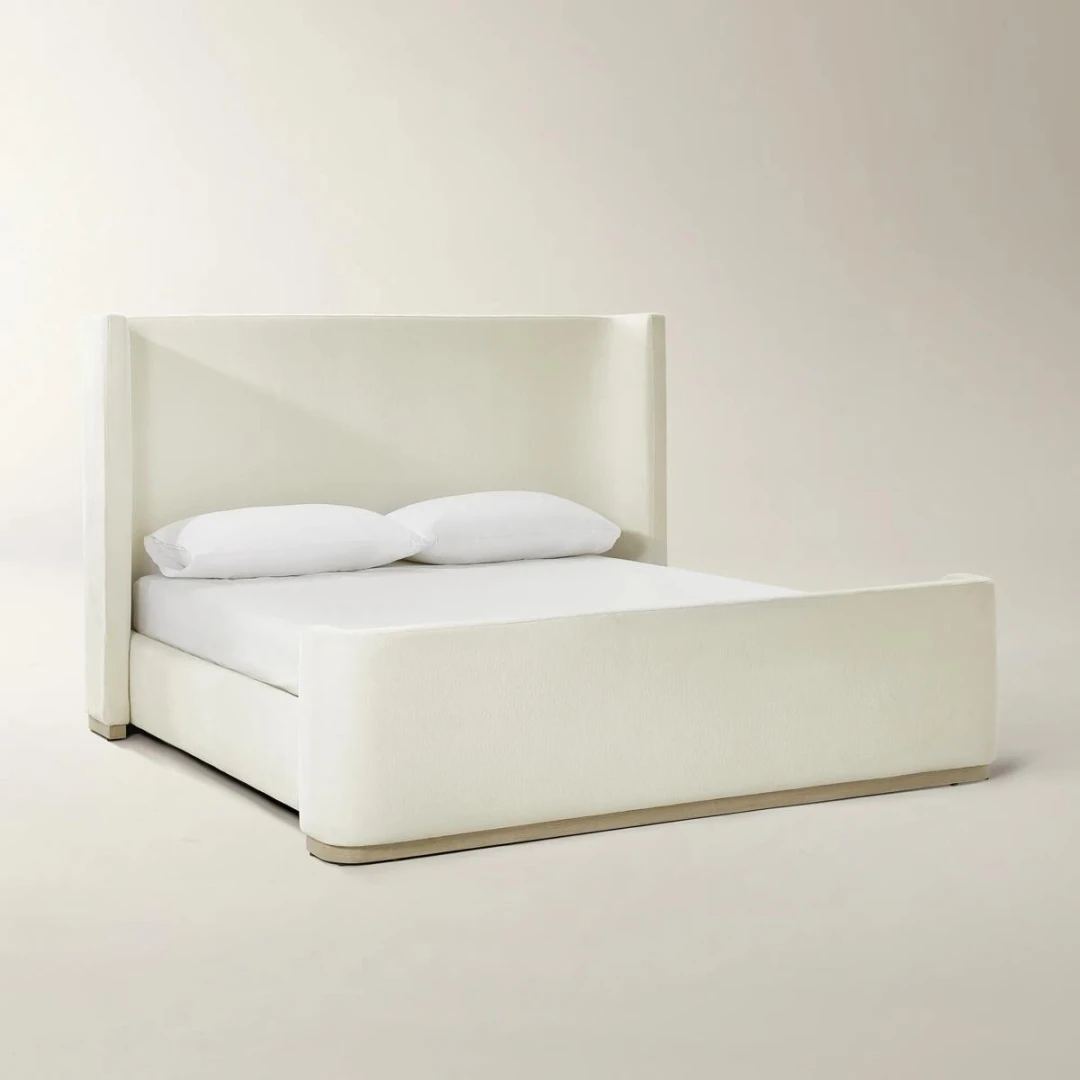 stria wingback upholstered bed in ivory chenille