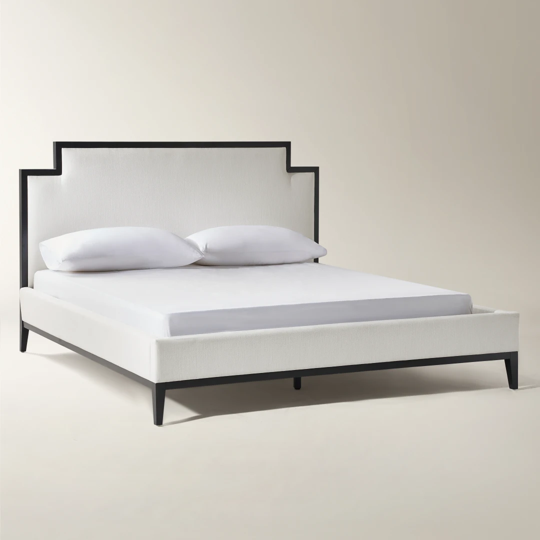 tenley modern upholstered bed in oyster linen